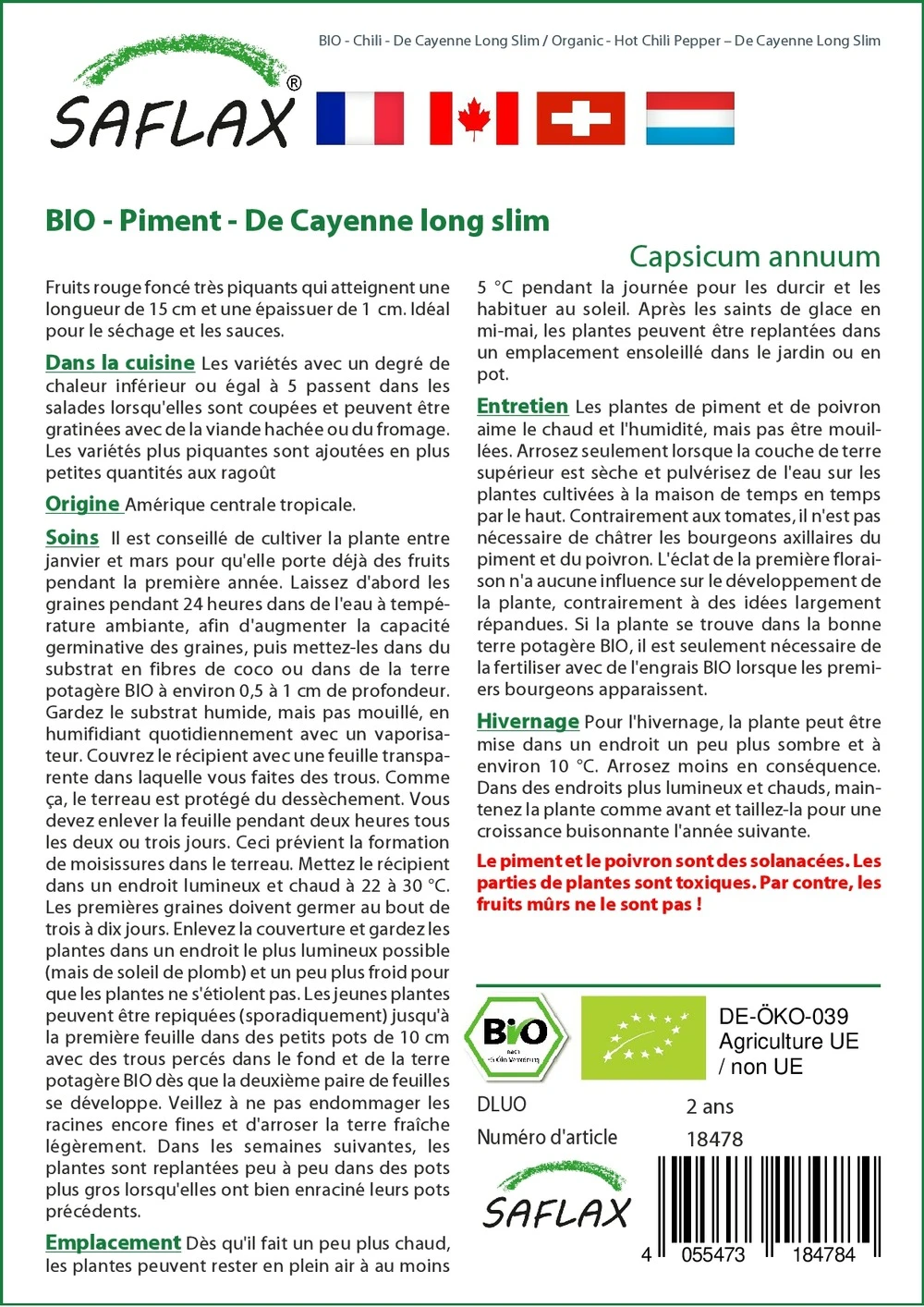 Kit De Culture - Bio - Piment - De Cayenne Long Slim - 10 Graines - Capsicum Annuum 5 Kit De Culture - Bio - Piment - De Cayenne Long Slim - 10 Graines - Capsicum Annuum – Image 3