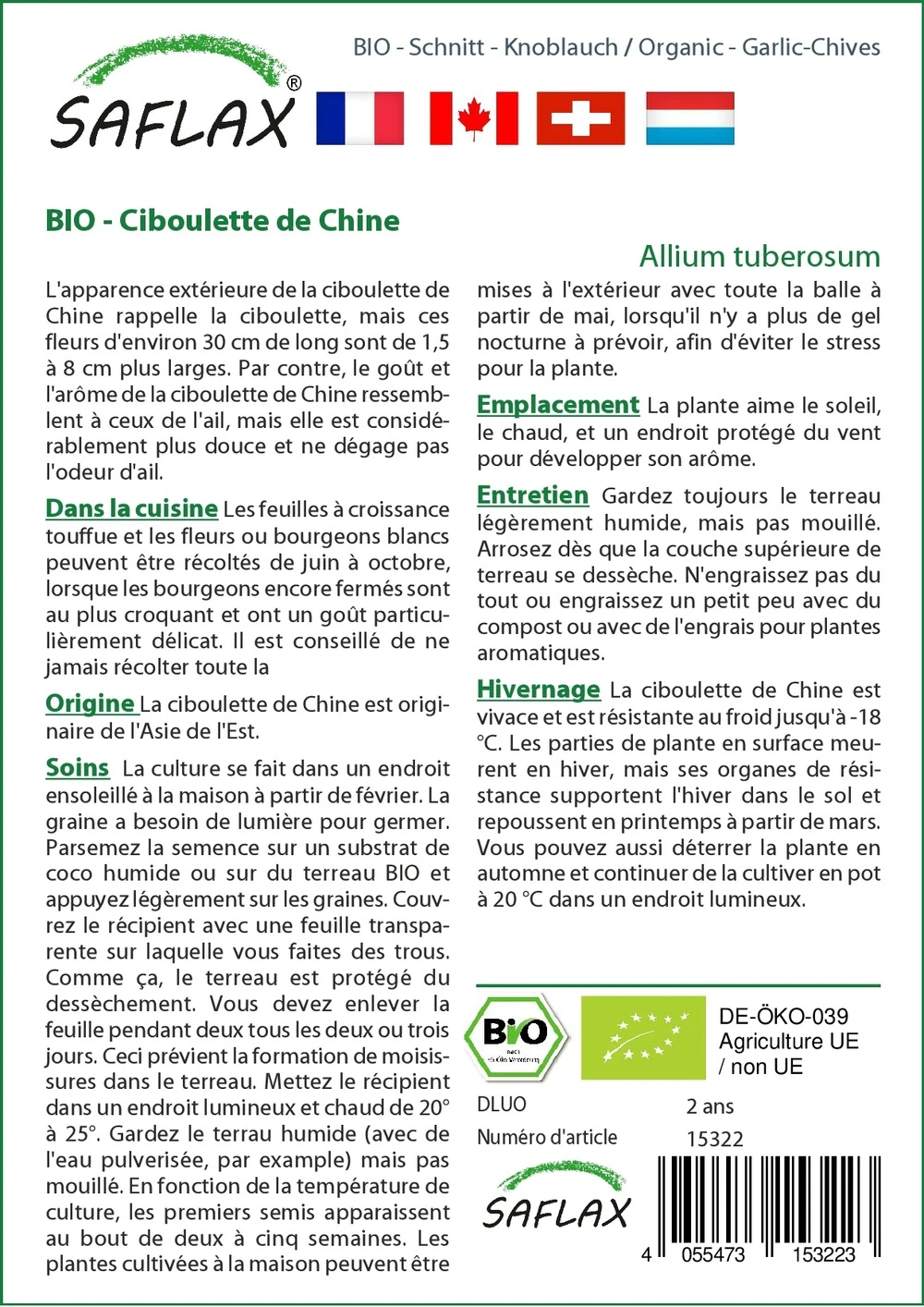 Kit De Culture - Bio - Ciboulette De Chine - 100 Graines - Allium Tuberosum 5 Kit De Culture - Bio - Ciboulette De Chine - 100 Graines - Allium Tuberosum â Image 3