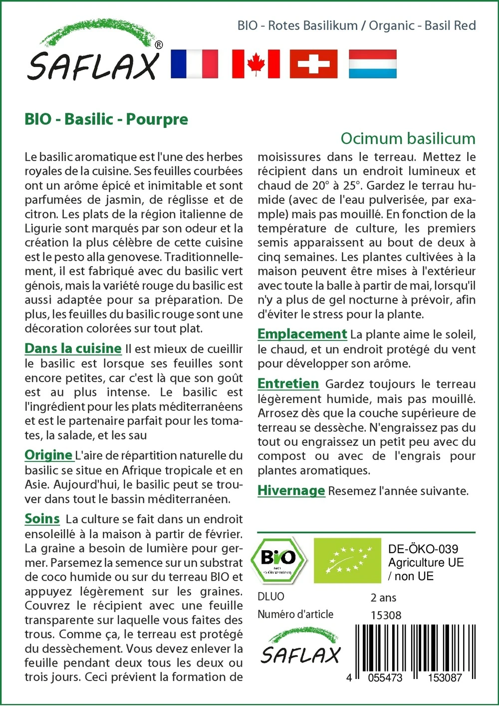 Kit De Culture - Bio - Basilic - Pourpre - 400 Graines - Ocimum Basilicum 5 Kit De Culture - Bio - Basilic - Pourpre - 400 Graines - Ocimum Basilicum – Image 3
