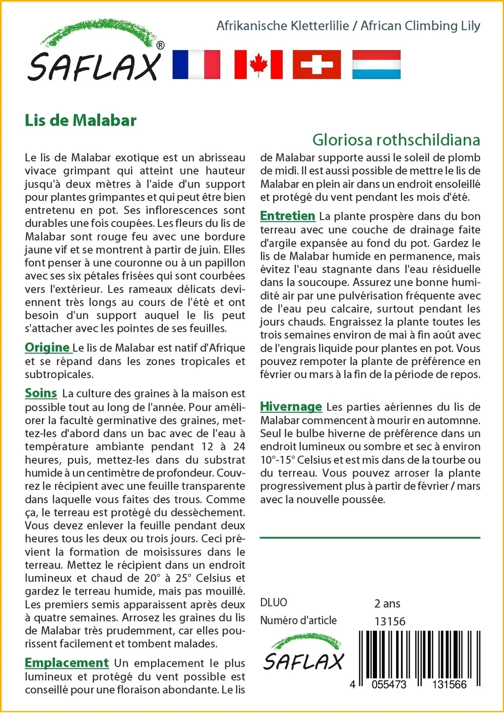 Kit De Culture - Lis De Malabar - 15 Graines - Gloriosa Rothschildiana 5 Kit De Culture - Lis De Malabar - 15 Graines - Gloriosa Rothschildiana â Image 3