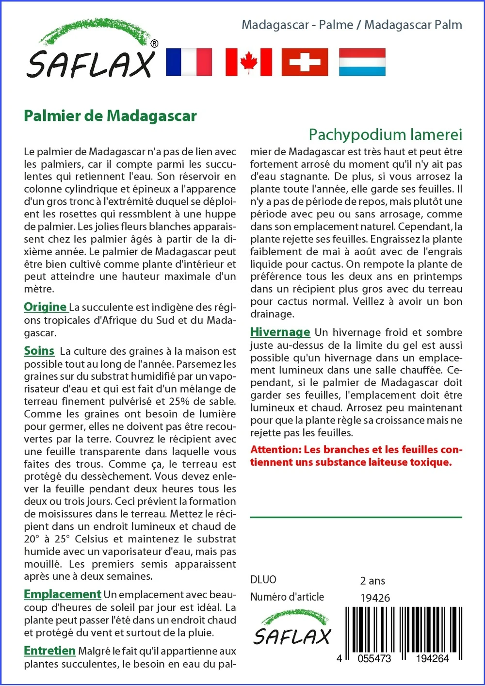 Kit De Culture - Palmier De Madagascar - 10 Graines - Pachypodium Lamerei 5 Kit De Culture - Palmier De Madagascar - 10 Graines - Pachypodium Lamerei â Image 3