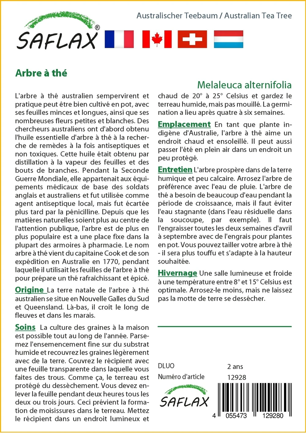Kit De Culture - Arbre à Thé - 400 Graines - Melaleuca Alternifolia 5 Kit De Culture - Arbre à Thé - 400 Graines - Melaleuca Alternifolia – Image 3